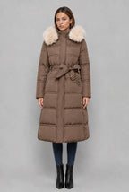 Longline Hooded Puffer Coat with Faux Fur Trim