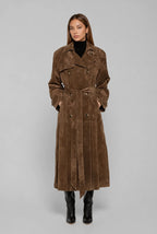 Suede Double-Breasted Trench Coat