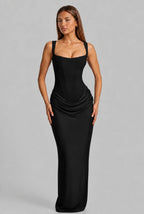 Lace-Up Corset Column Gown Maxi Dress