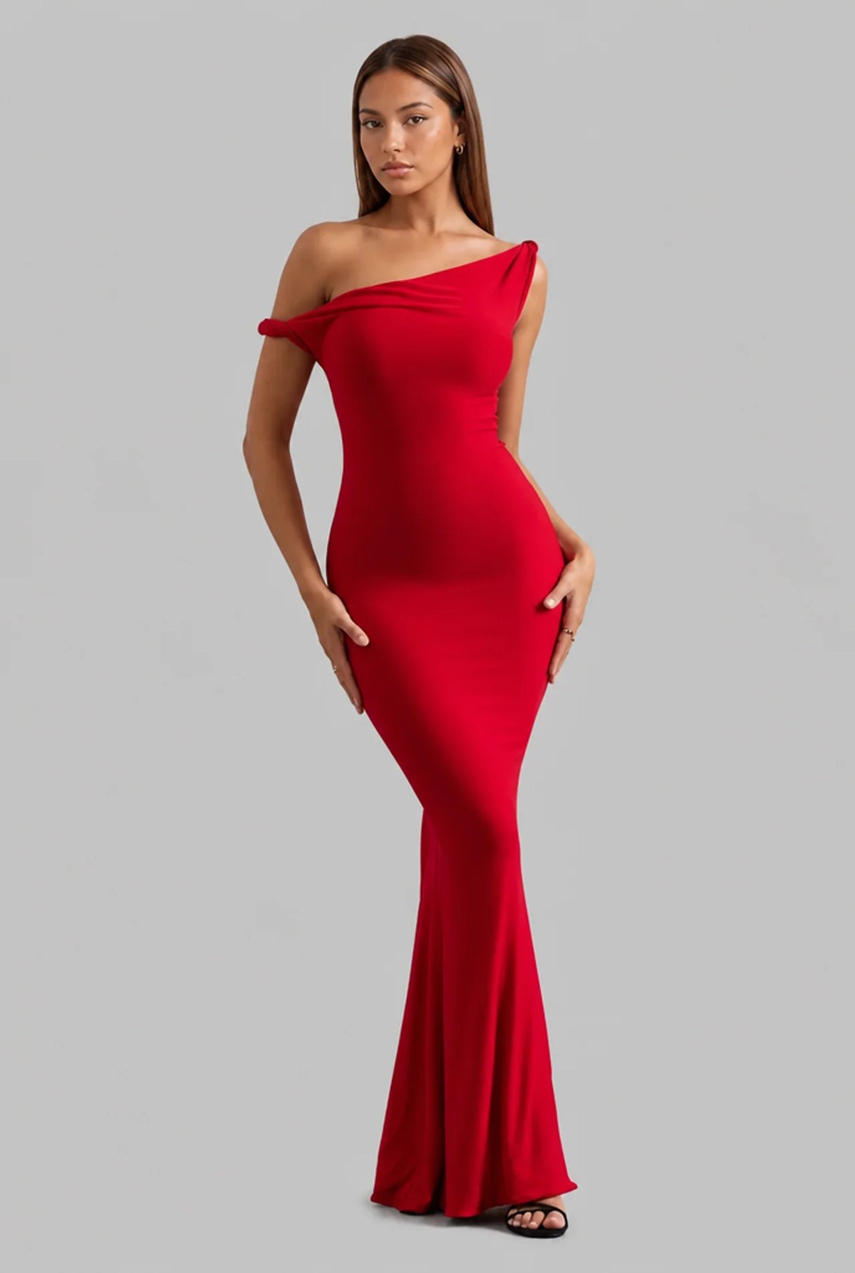 Off Shoulder Fishtail Column Maxi Dress