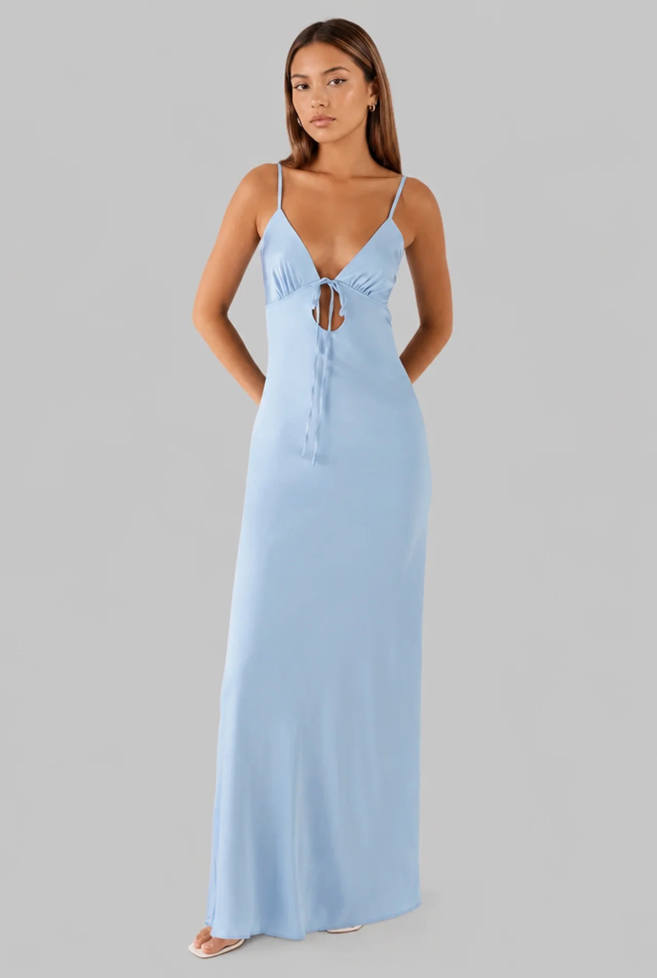 Satin Slip Tie Front Maxi Dress