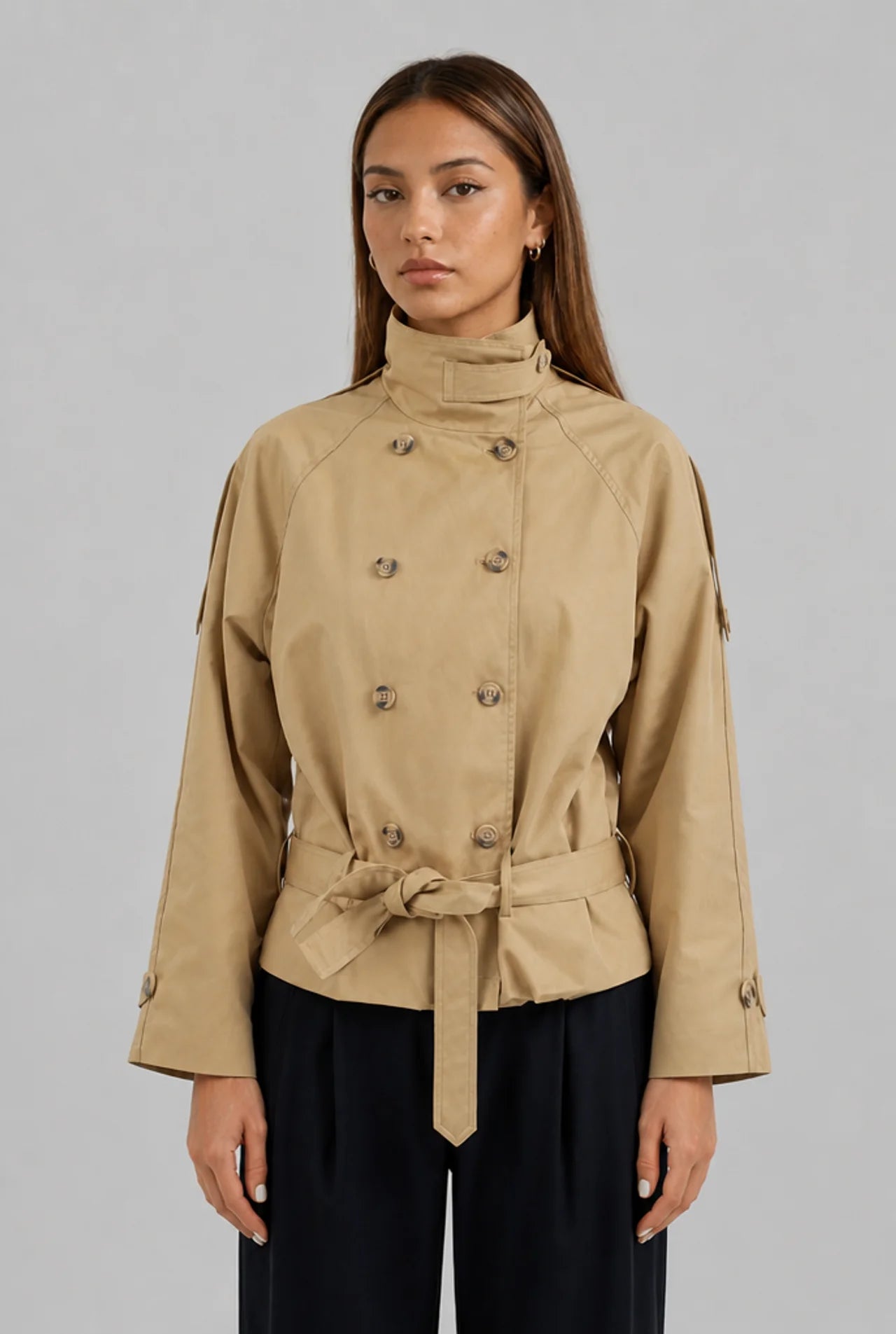 Cape Sleeve Double-Breasted Trench Jacket