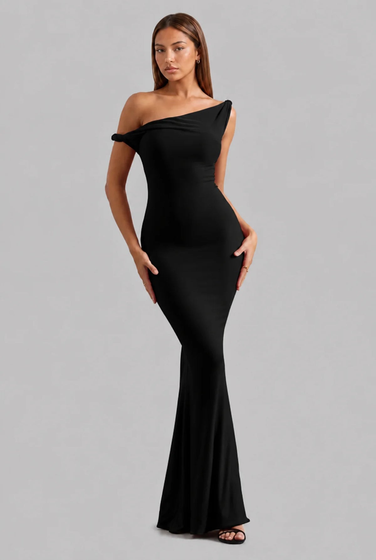 Off Shoulder Fishtail Column Maxi Dress