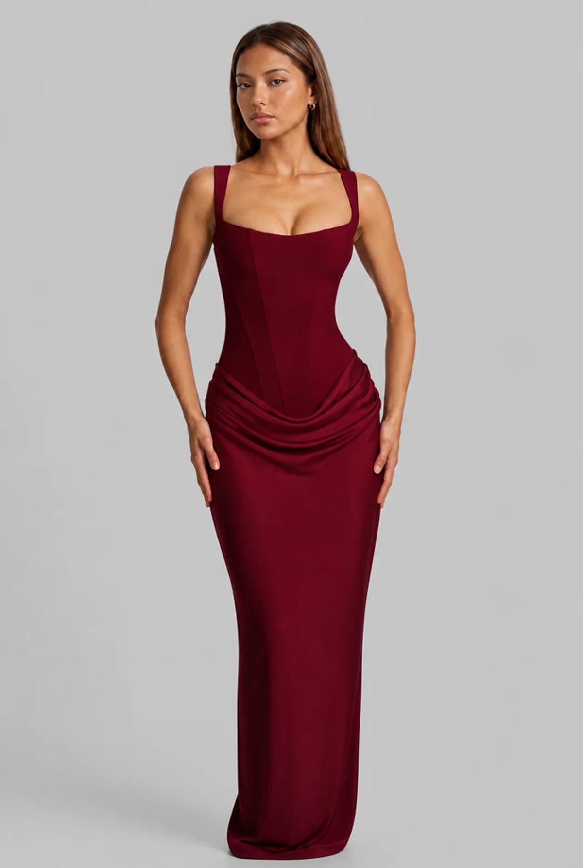 Lace-Up Corset Column Gown Maxi Dress