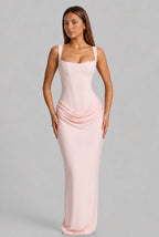 Lace-Up Corset Column Gown Maxi Dress