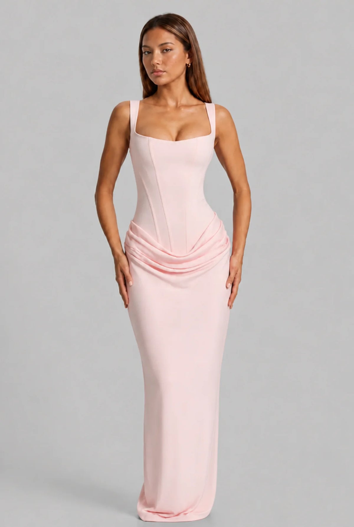 Lace-Up Corset Column Gown Maxi Dress