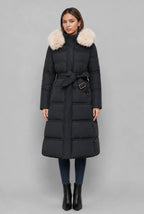 Longline Hooded Puffer Coat with Faux Fur Trim