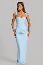 Lace-Up Corset Column Gown Maxi Dress