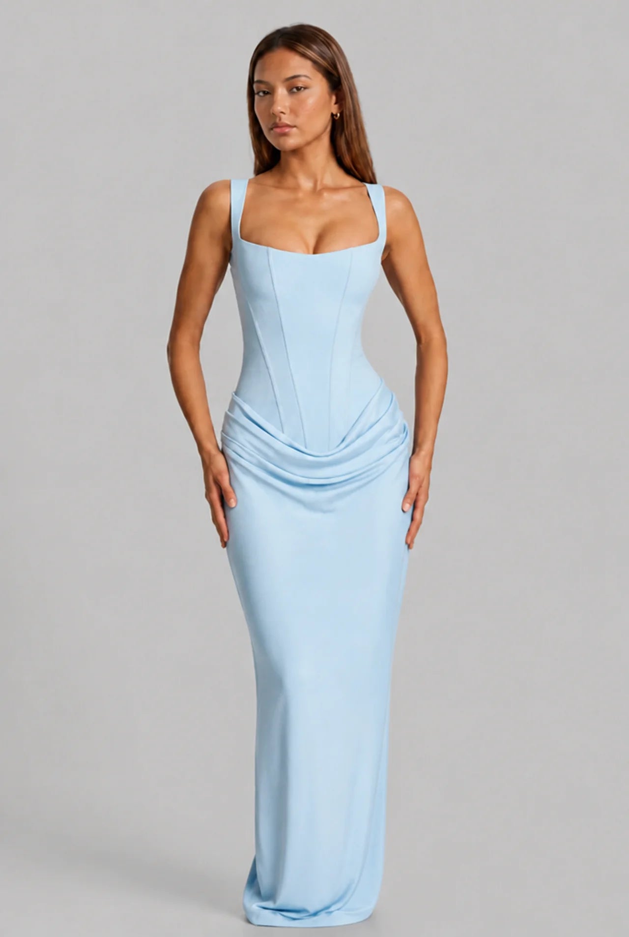 Lace-Up Corset Column Gown Maxi Dress