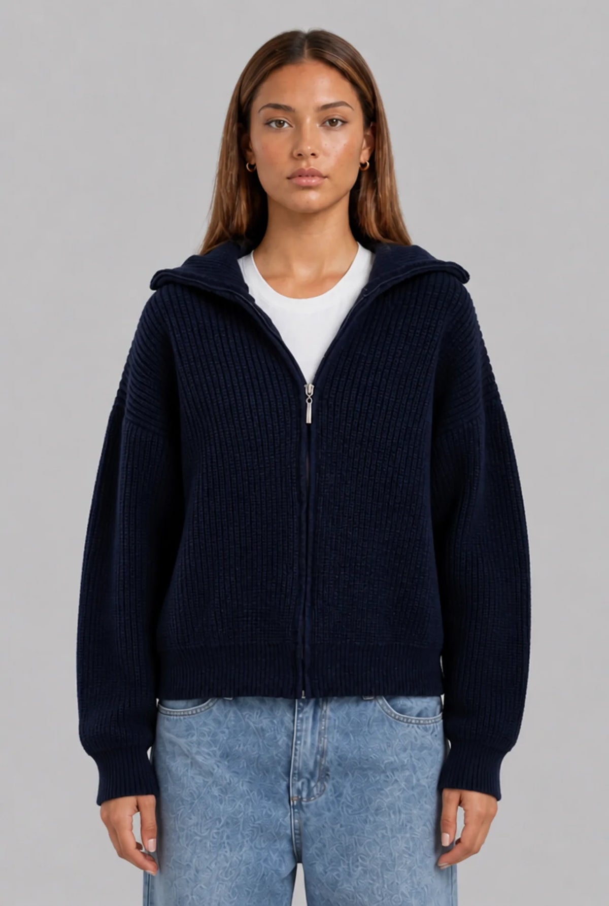 Zip-Up Ribbed Cardigan