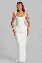 Lace-Up Corset Column Gown Maxi Dress