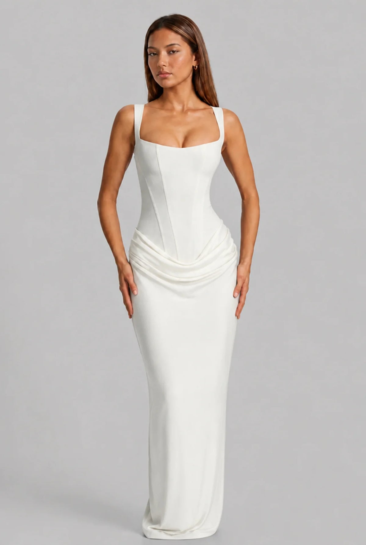 Lace-Up Corset Column Gown Maxi Dress