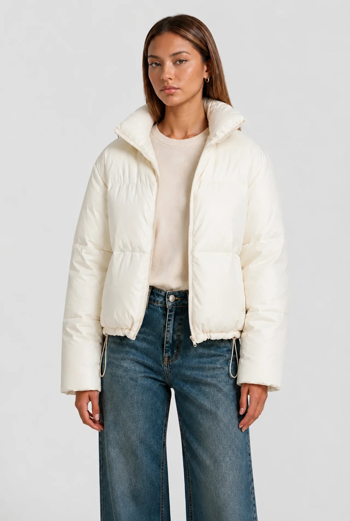 Cropped Funnel Neck Puffer Jacket