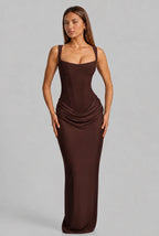 Lace-Up Corset Column Gown Maxi Dress