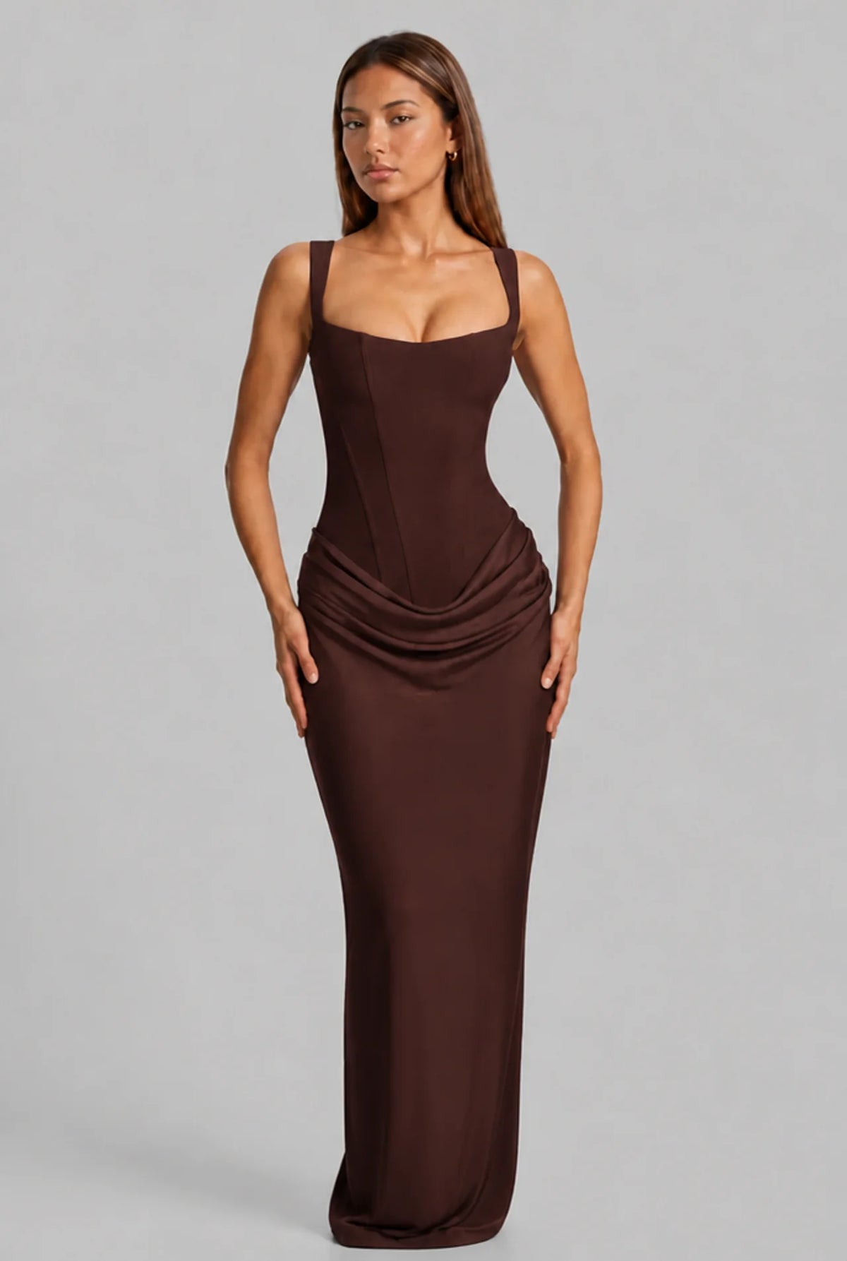Lace-Up Corset Column Gown Maxi Dress