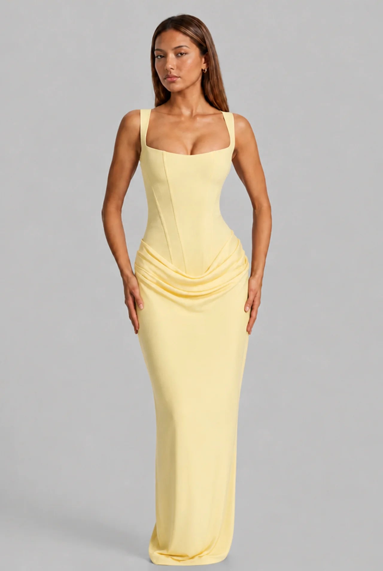 Lace-Up Corset Column Gown Maxi Dress