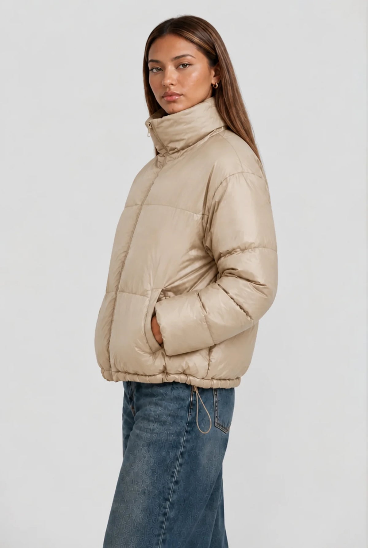 Cropped Funnel Neck Puffer Jacket