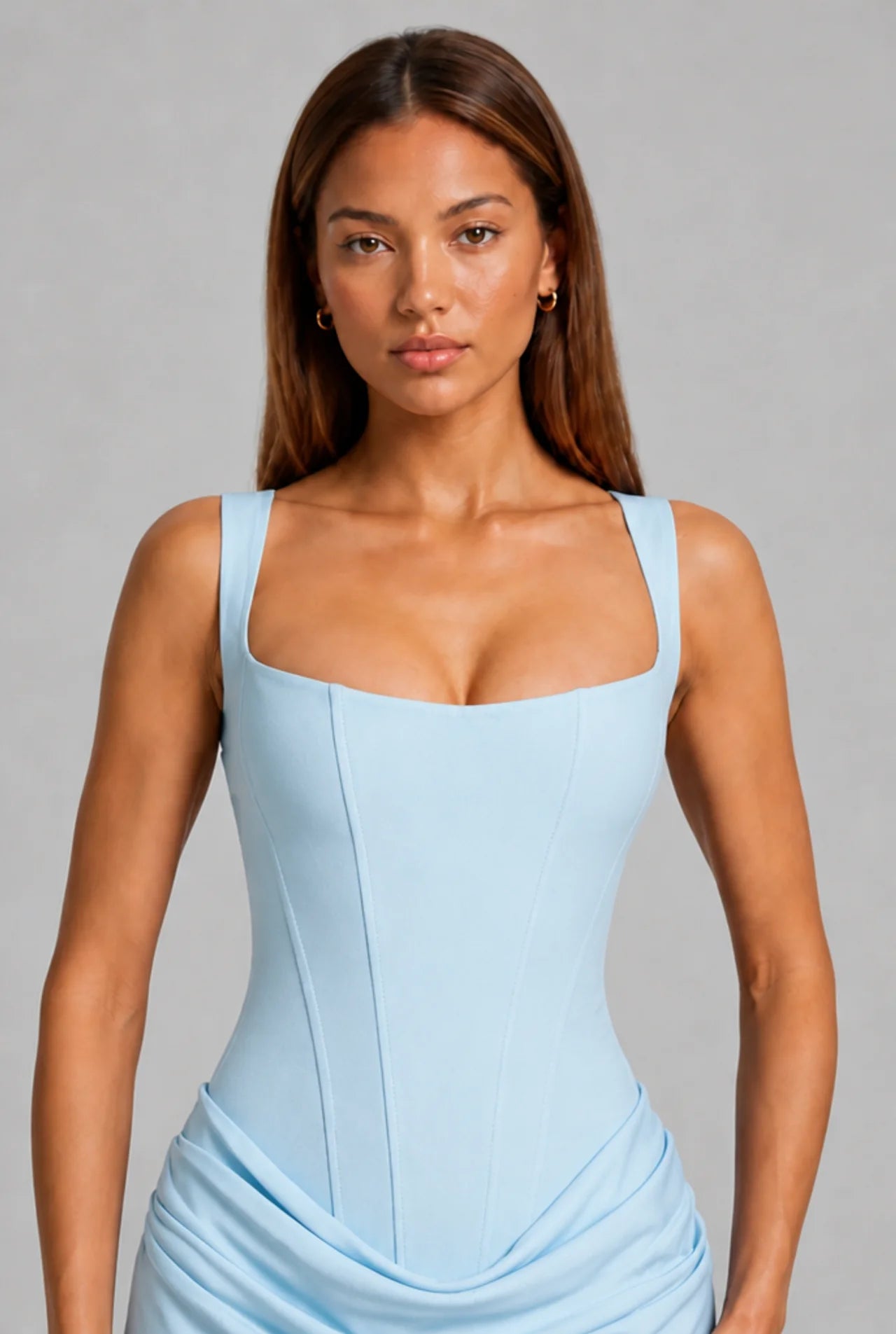 Lace-Up Corset Column Gown Maxi Dress