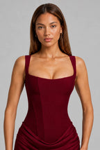 Lace-Up Corset Column Gown Maxi Dress