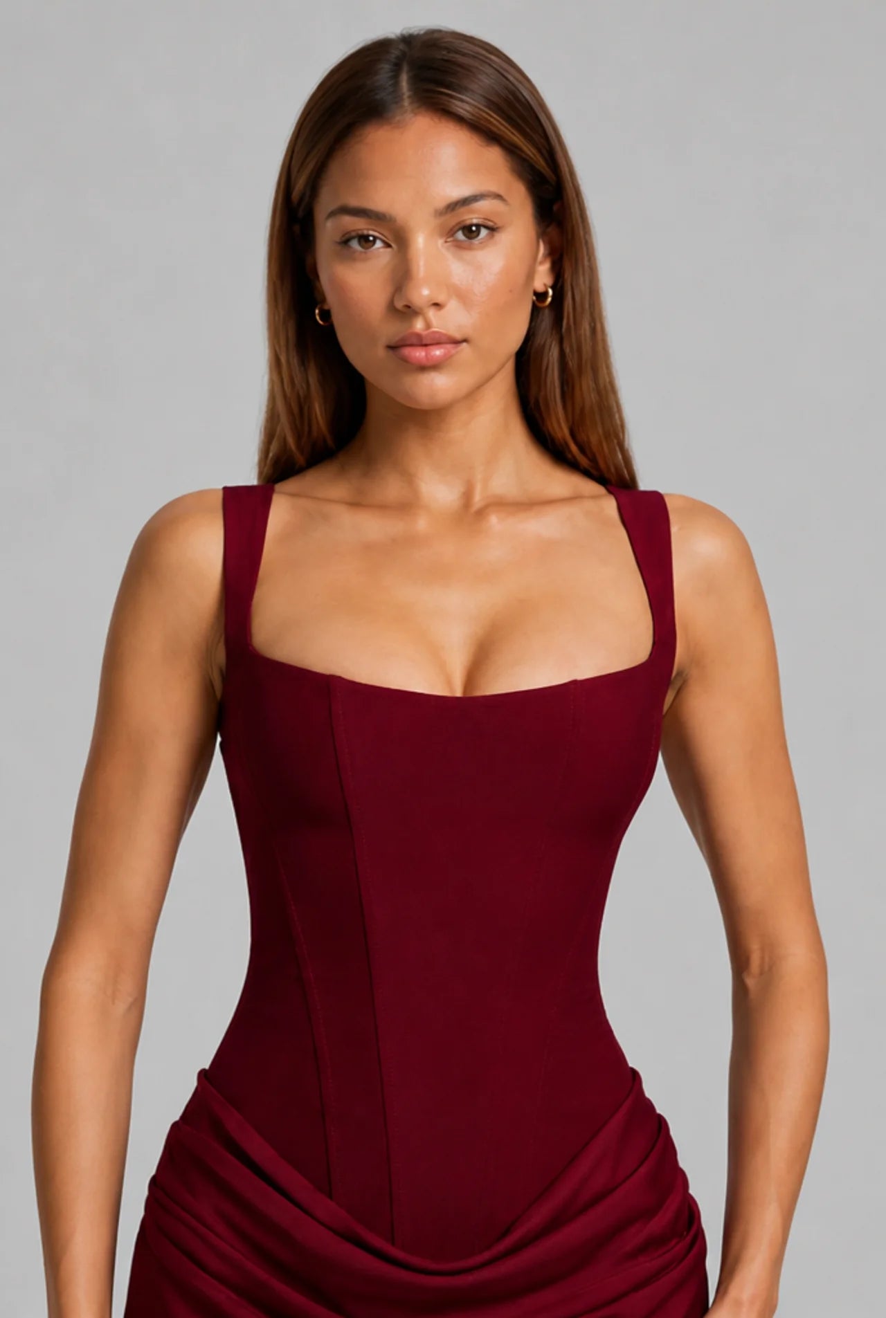 Lace-Up Corset Column Gown Maxi Dress