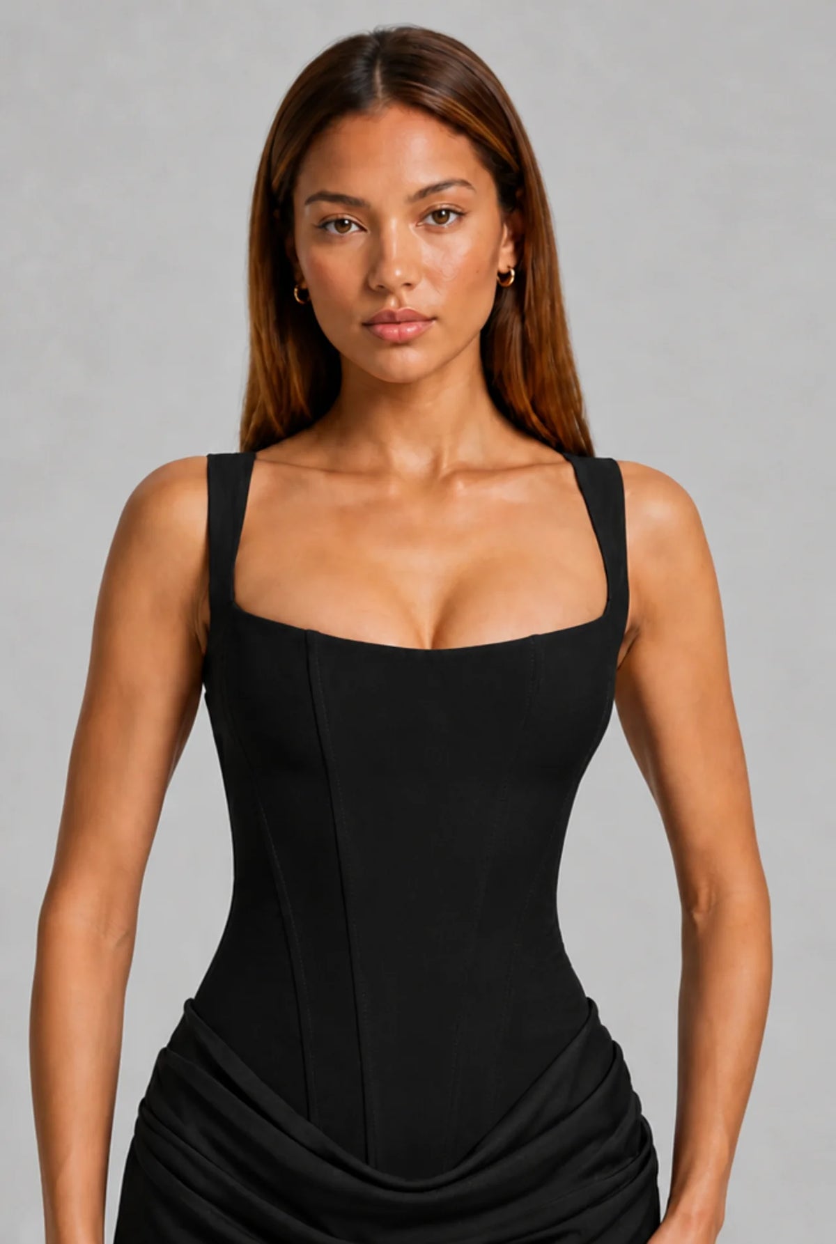 Lace-Up Corset Column Gown Maxi Dress