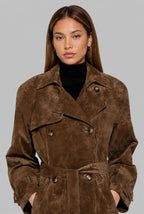 Suede Double-Breasted Trench Coat