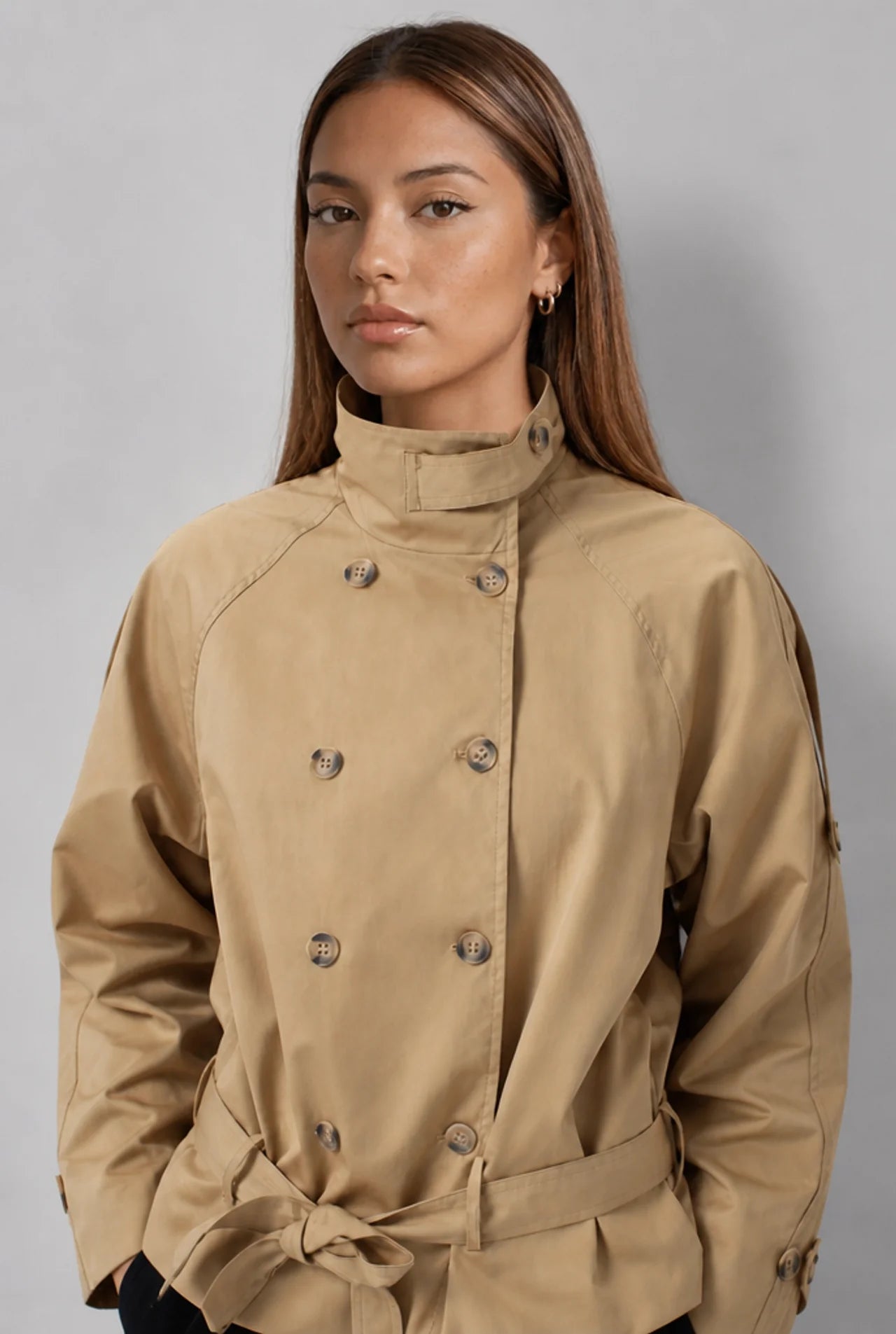 Cape Sleeve Double-Breasted Trench Jacket