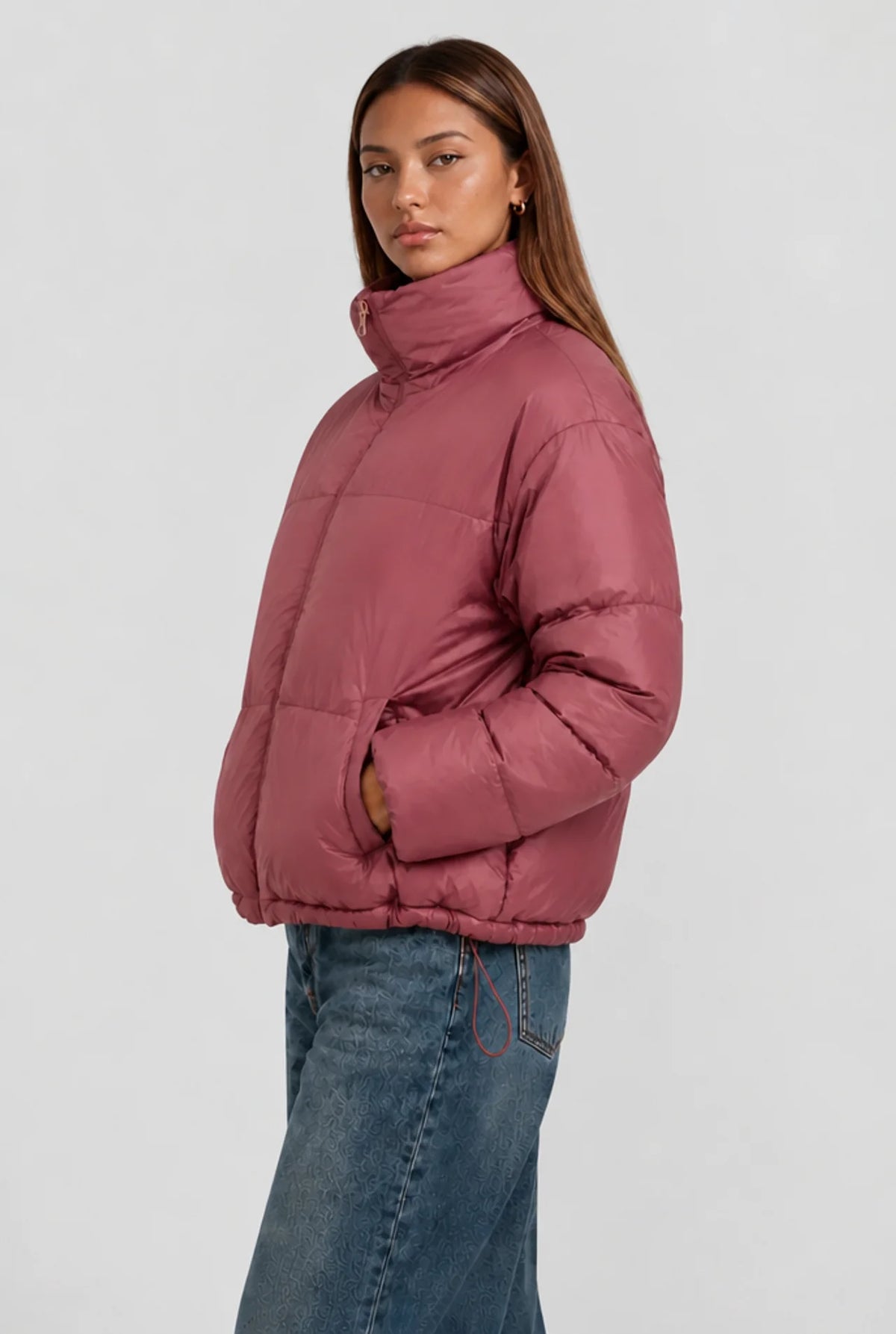 Cropped Funnel Neck Puffer Jacket