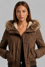Faux Fur Trim Hooded Cropped Jacket