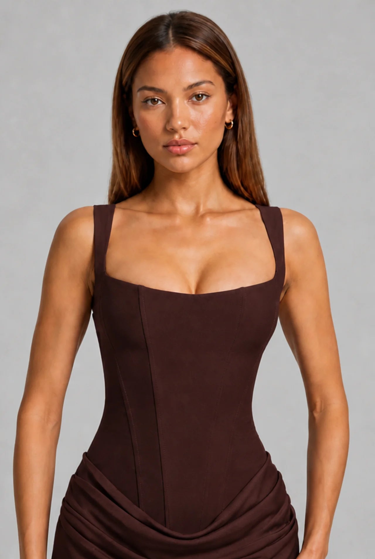 Lace-Up Corset Column Gown Maxi Dress