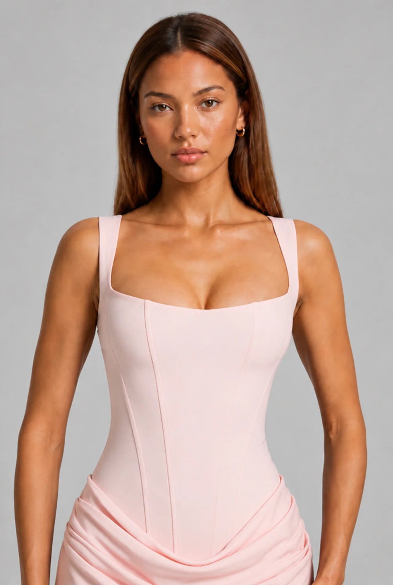 Lace-Up Corset Column Gown Maxi Dress