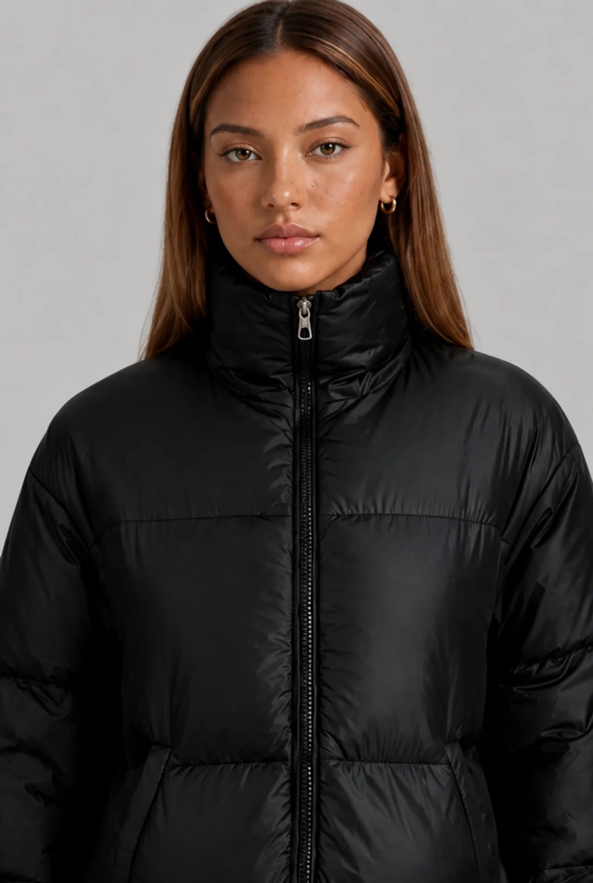 Cropped Funnel Neck Puffer Jacket