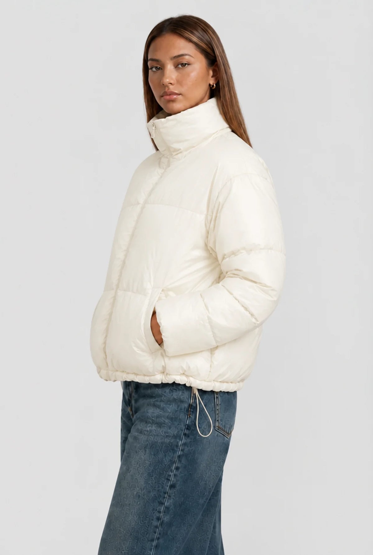 Cropped Funnel Neck Puffer Jacket