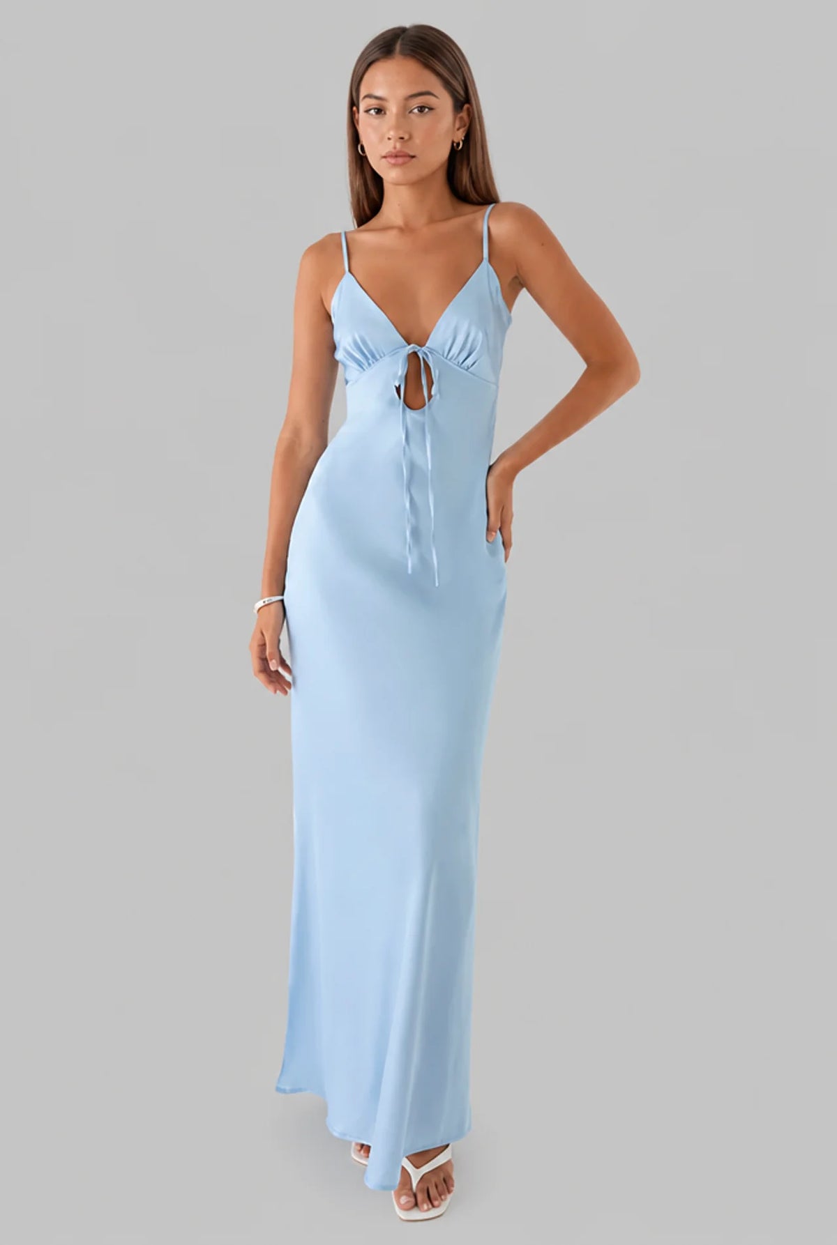 Satin Slip Tie Front Maxi Dress