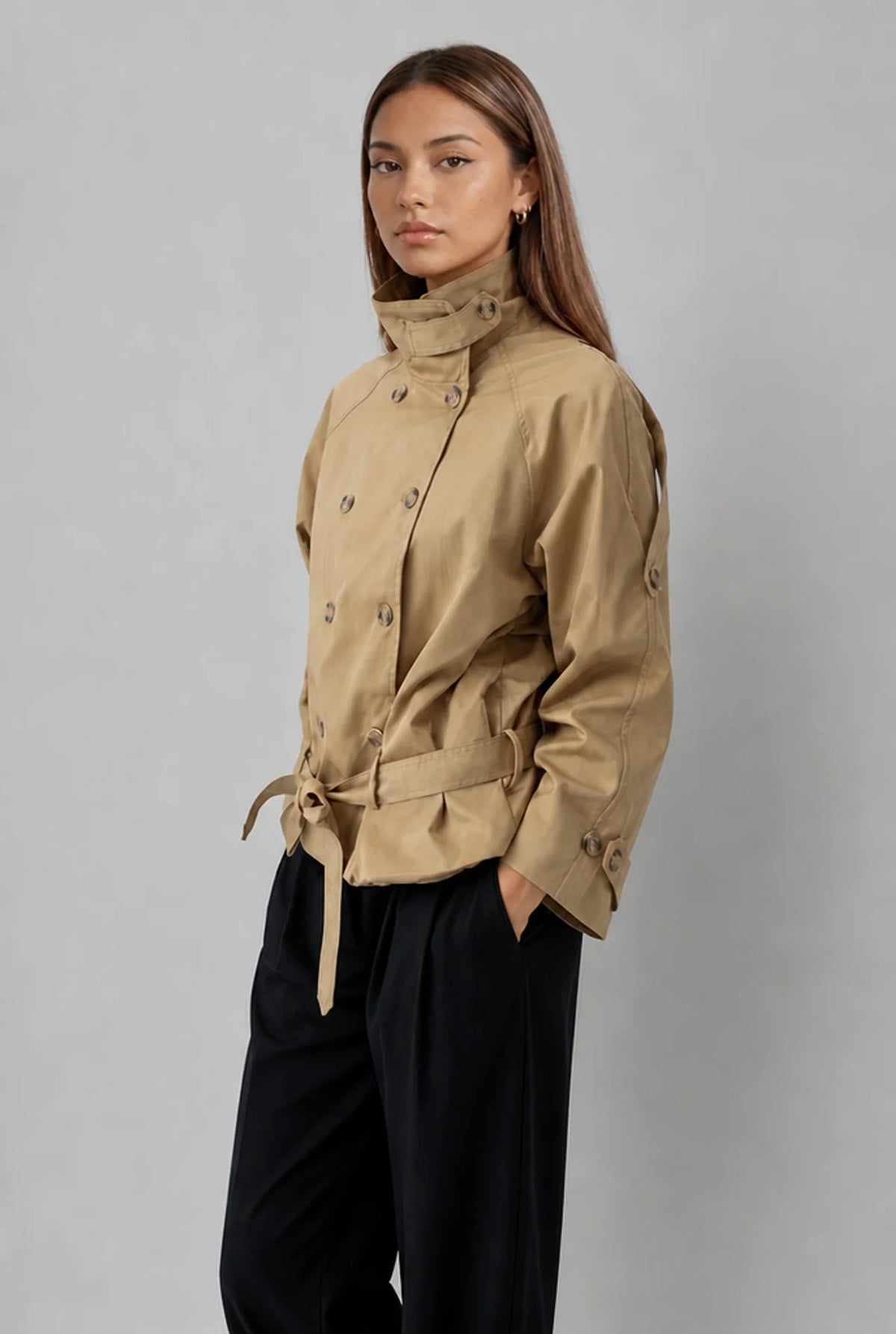 Cape Sleeve Double-Breasted Trench Jacket