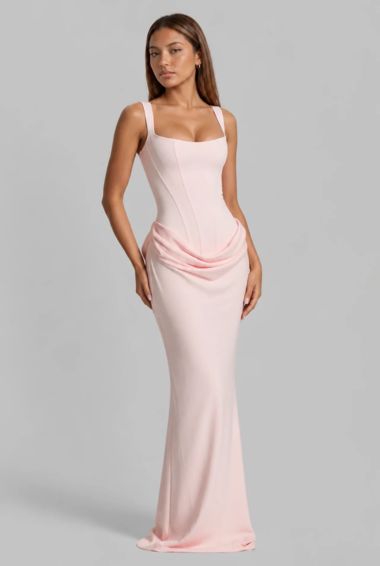 Lace-Up Corset Column Gown Maxi Dress