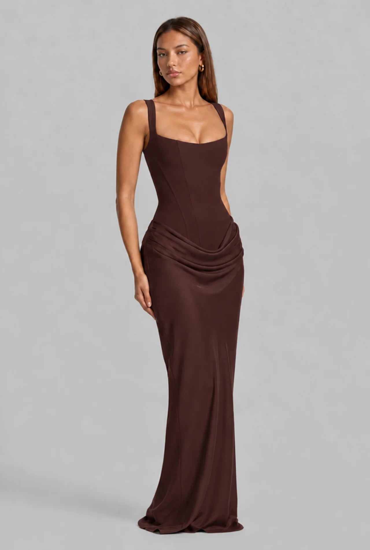 Lace-Up Corset Column Gown Maxi Dress
