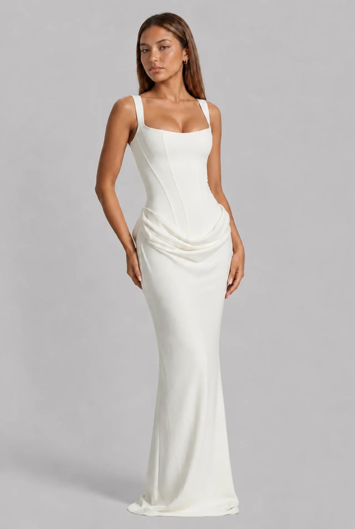 Lace-Up Corset Column Gown Maxi Dress