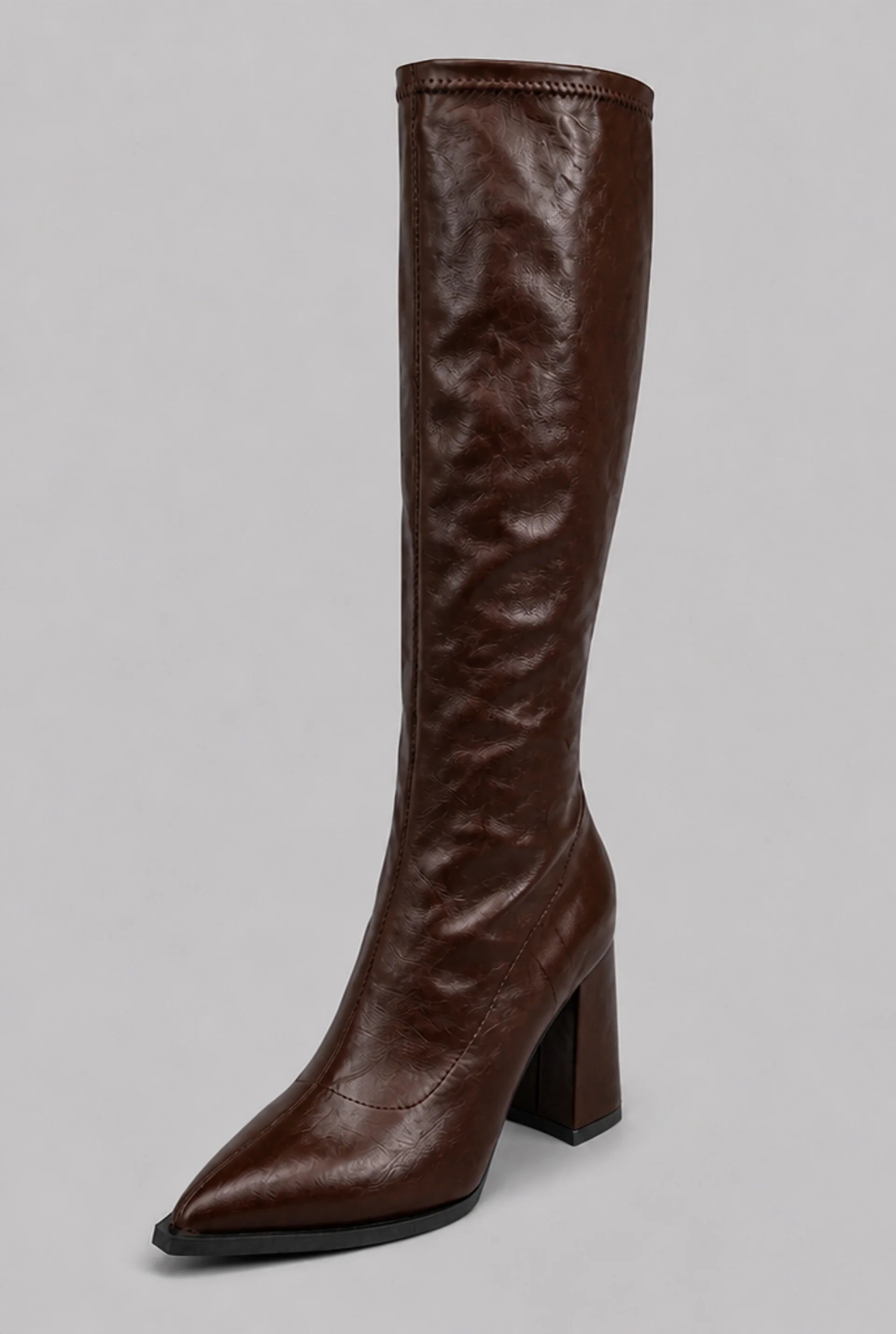 Pointed Toe Knee-High Boots with Block Heel