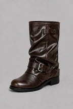 Slouchy Buckle Wrap Mid-Calf Boots