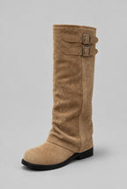 Double Buckle Knee-High Suede Boots