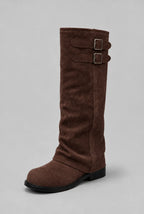 Double Buckle Knee-High Suede Boots