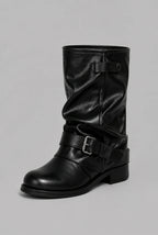 Slouchy Buckle Wrap Mid-Calf Boots