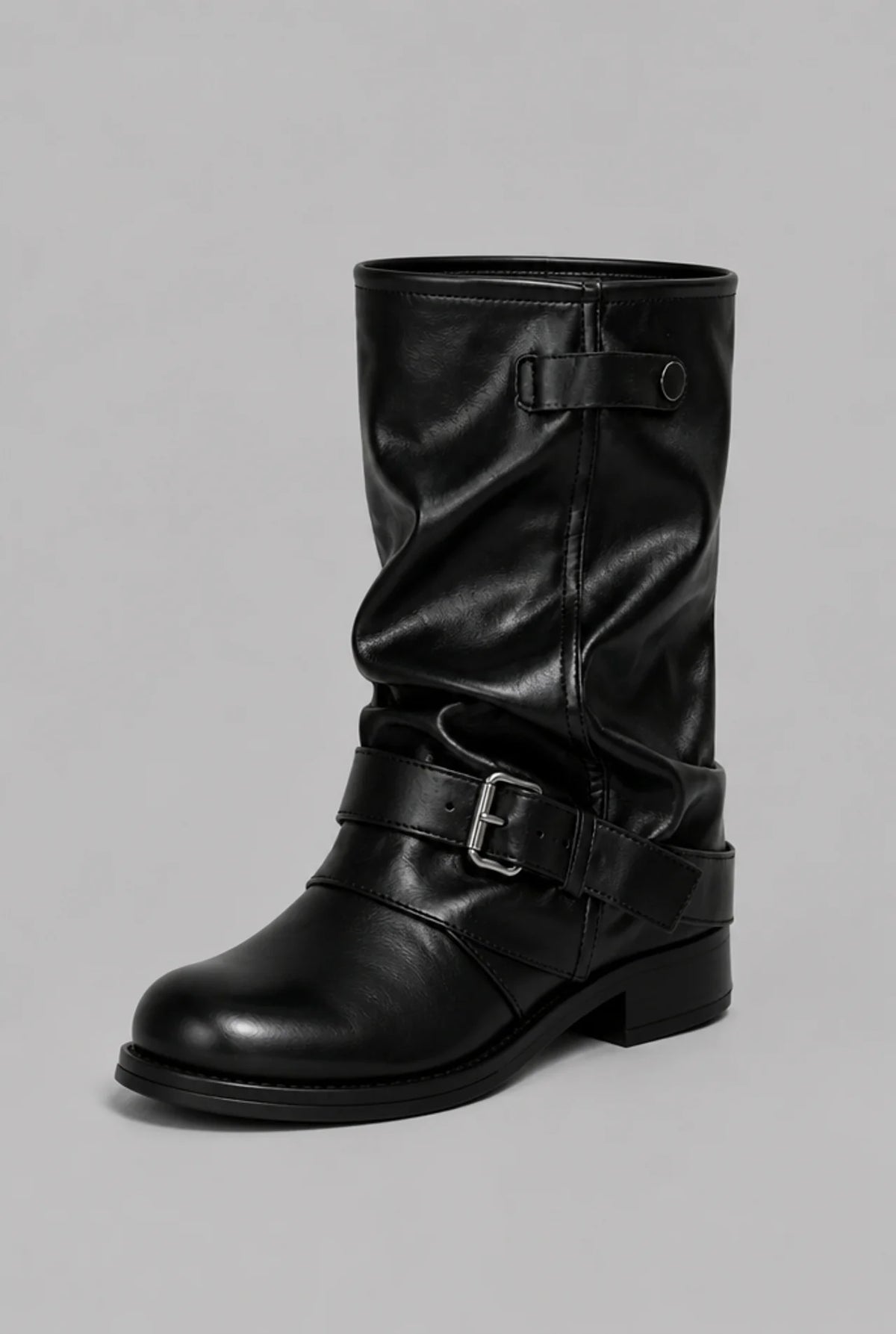 Slouchy Buckle Wrap Mid-Calf Boots