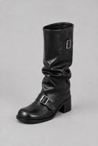 Slouchy Double Buckle Biker Boots