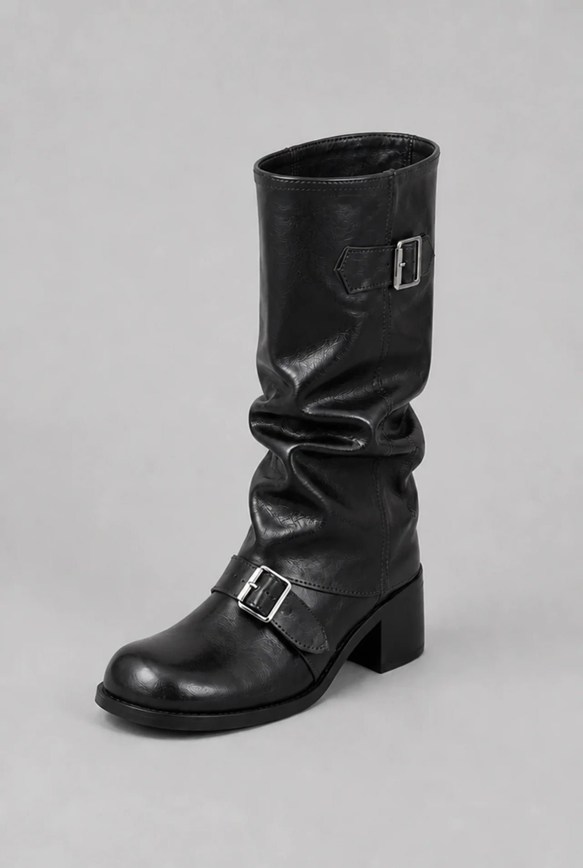 Slouchy Double Buckle Biker Boots