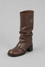 Slouchy Double Buckle Biker Boots