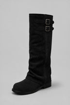 Double Buckle Knee-High Suede Boots
