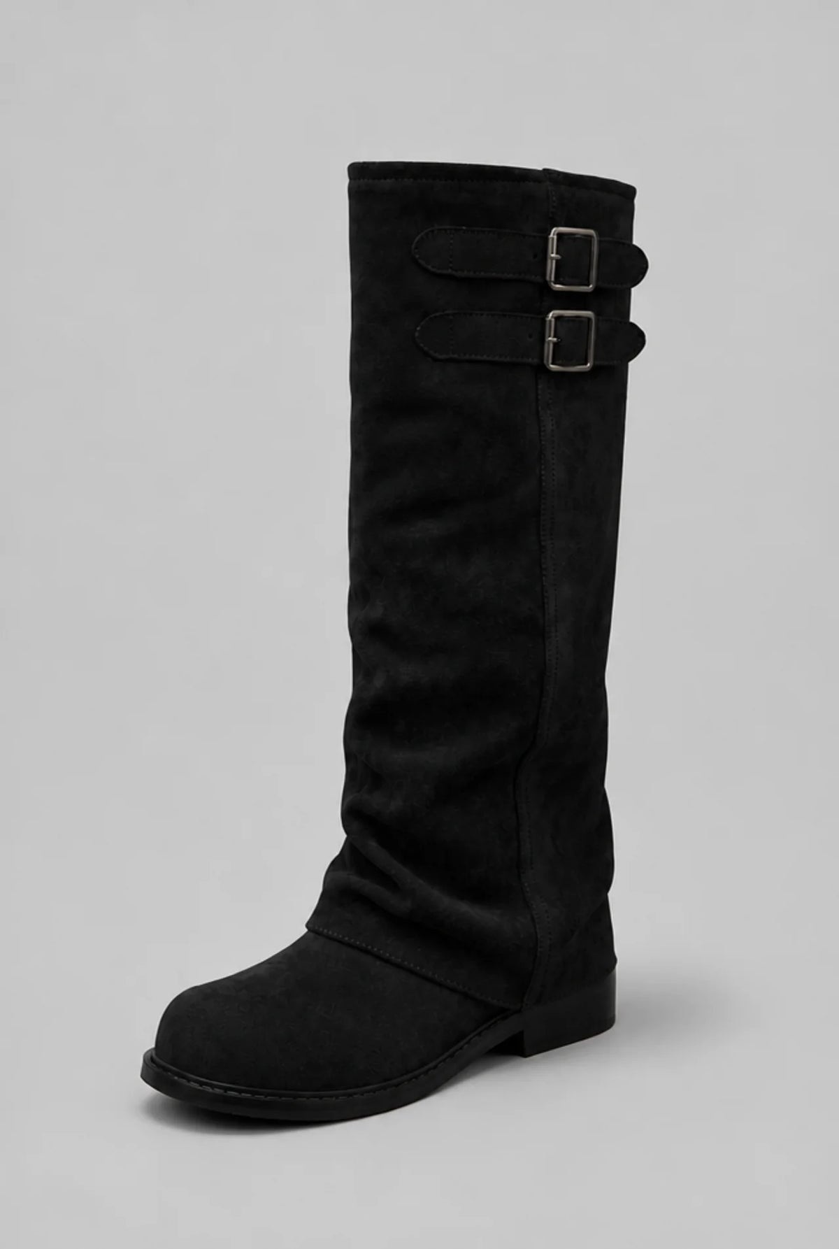 Double Buckle Knee-High Suede Boots