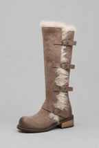 Faux Fur Trim Buckle Knee-High Boots